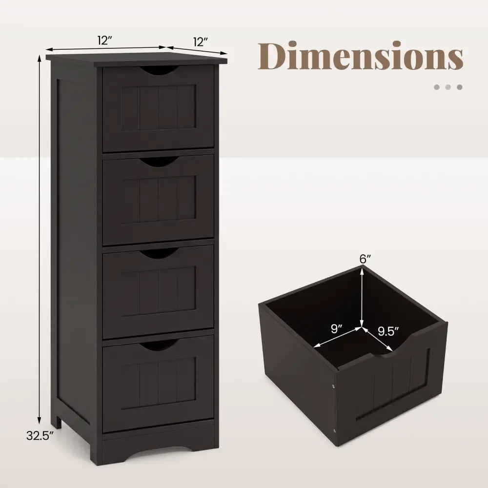 4-Drawer Freestanding Floor Cabinet with Anti-Toppling Device-Dark Brown - Dark Brown - Floor Cabinets