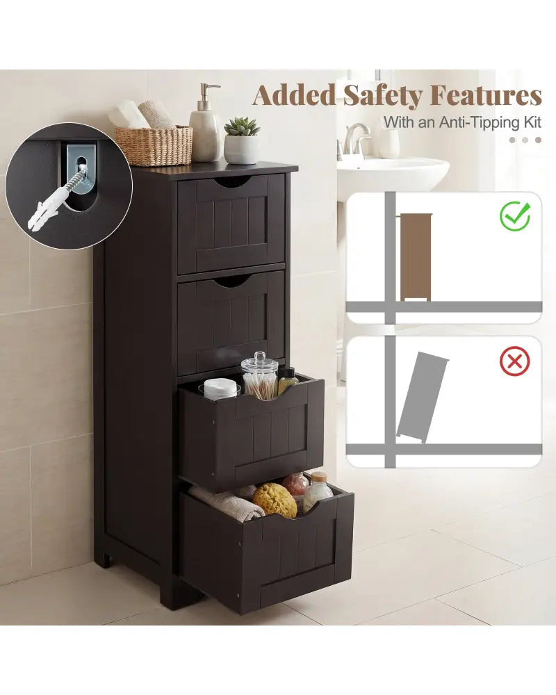 4-Drawer Freestanding Floor Cabinet with Anti-Toppling Device-Dark Brown - Dark Brown - Floor Cabinets