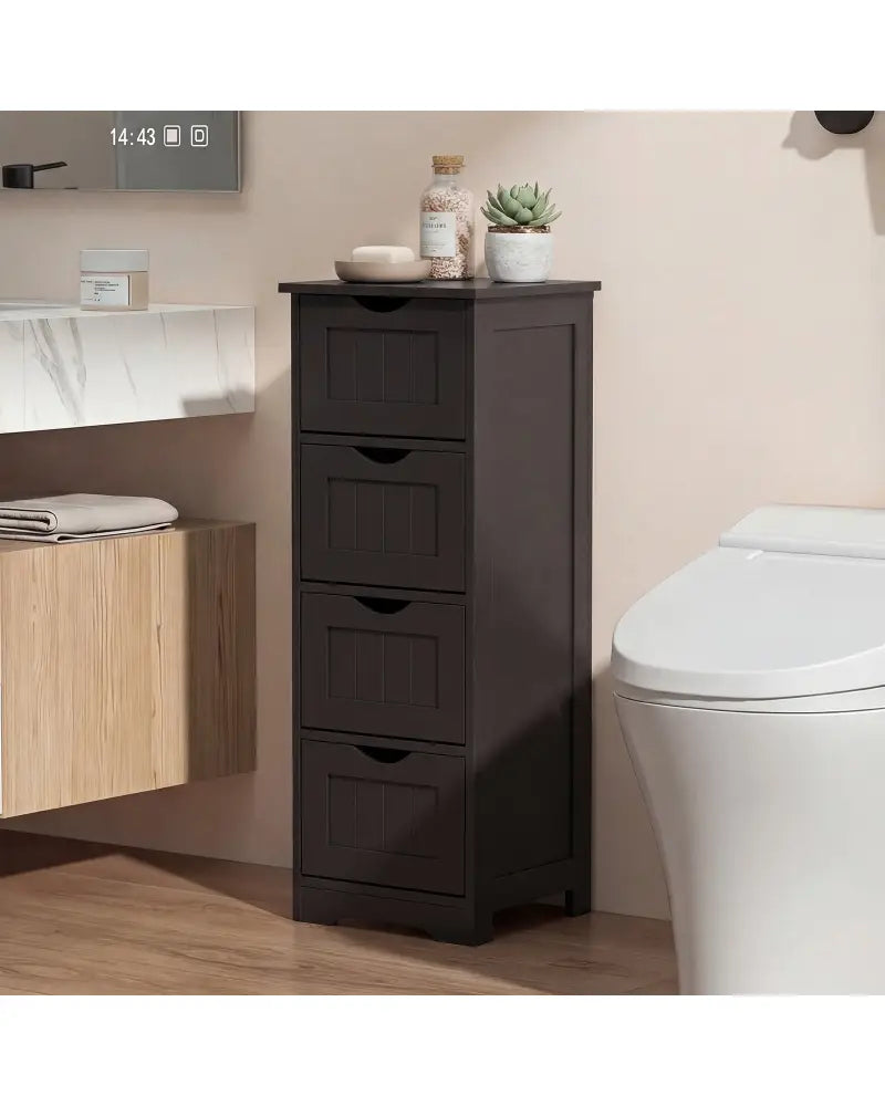 4-Drawer Freestanding Floor Cabinet with Anti-Toppling Device-Dark Brown - Dark Brown - Floor Cabinets