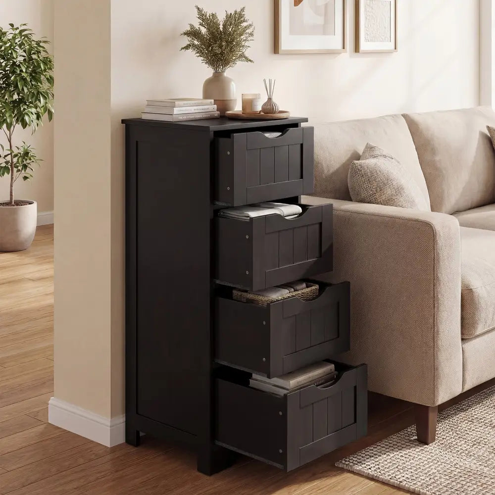 4-Drawer Freestanding Floor Cabinet with Anti-Toppling Device-Dark Brown - Dark Brown - Floor Cabinets