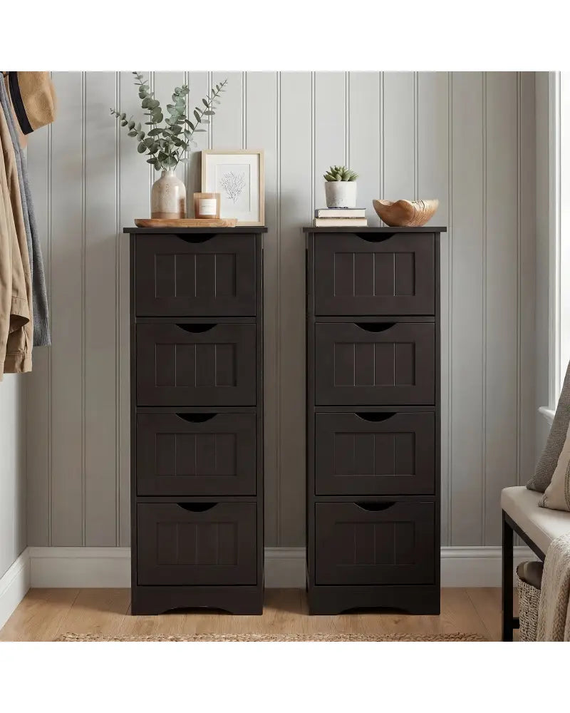 4-Drawer Freestanding Floor Cabinet with Anti-Toppling Device-Dark Brown - Dark Brown - Floor Cabinets