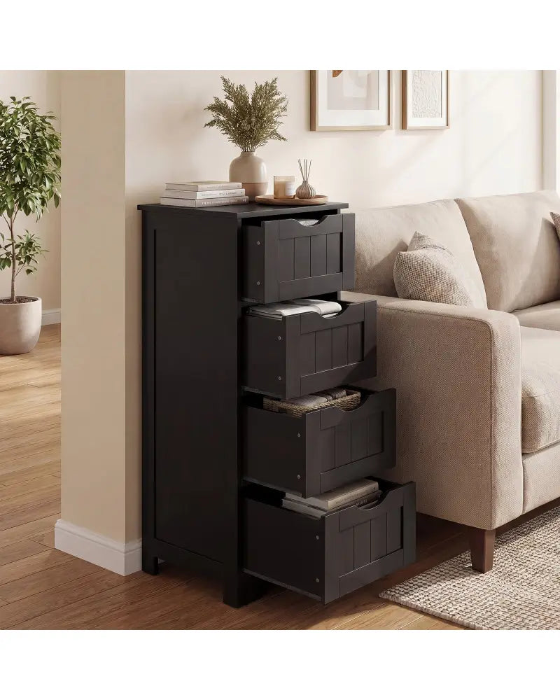 4-Drawer Freestanding Floor Cabinet with Anti-Toppling Device-Dark Brown - Dark Brown - Floor Cabinets