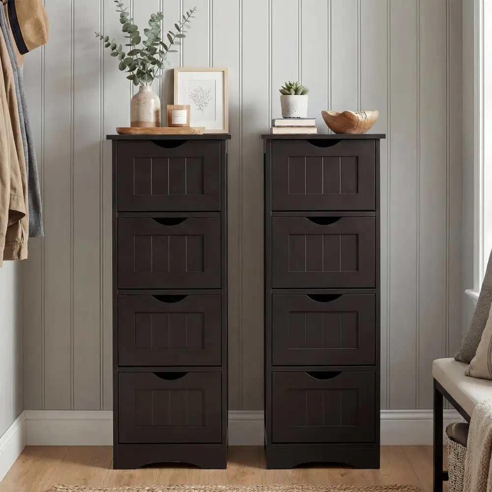 4-Drawer Freestanding Floor Cabinet with Anti-Toppling Device-Dark Brown - Dark Brown - Floor Cabinets