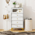 4 Drawer Modern Storage Cabinet with Flip Up Fluted Glass Door-Gray and White - Gray & White - Cabinets & Chests