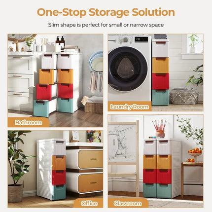 4-Drawer Rolling Organizer Unit Narrow Storage Cabinet with Built-In Wheels for Small Space-Colorful Costway