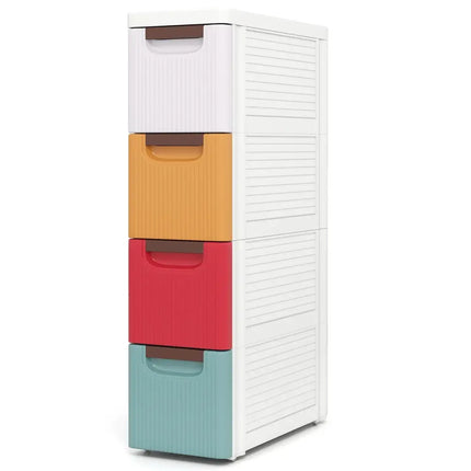 4-Drawer Rolling Organizer Unit Narrow Storage Cabinet with Built-In Wheels for Small Space-Colorful Costway