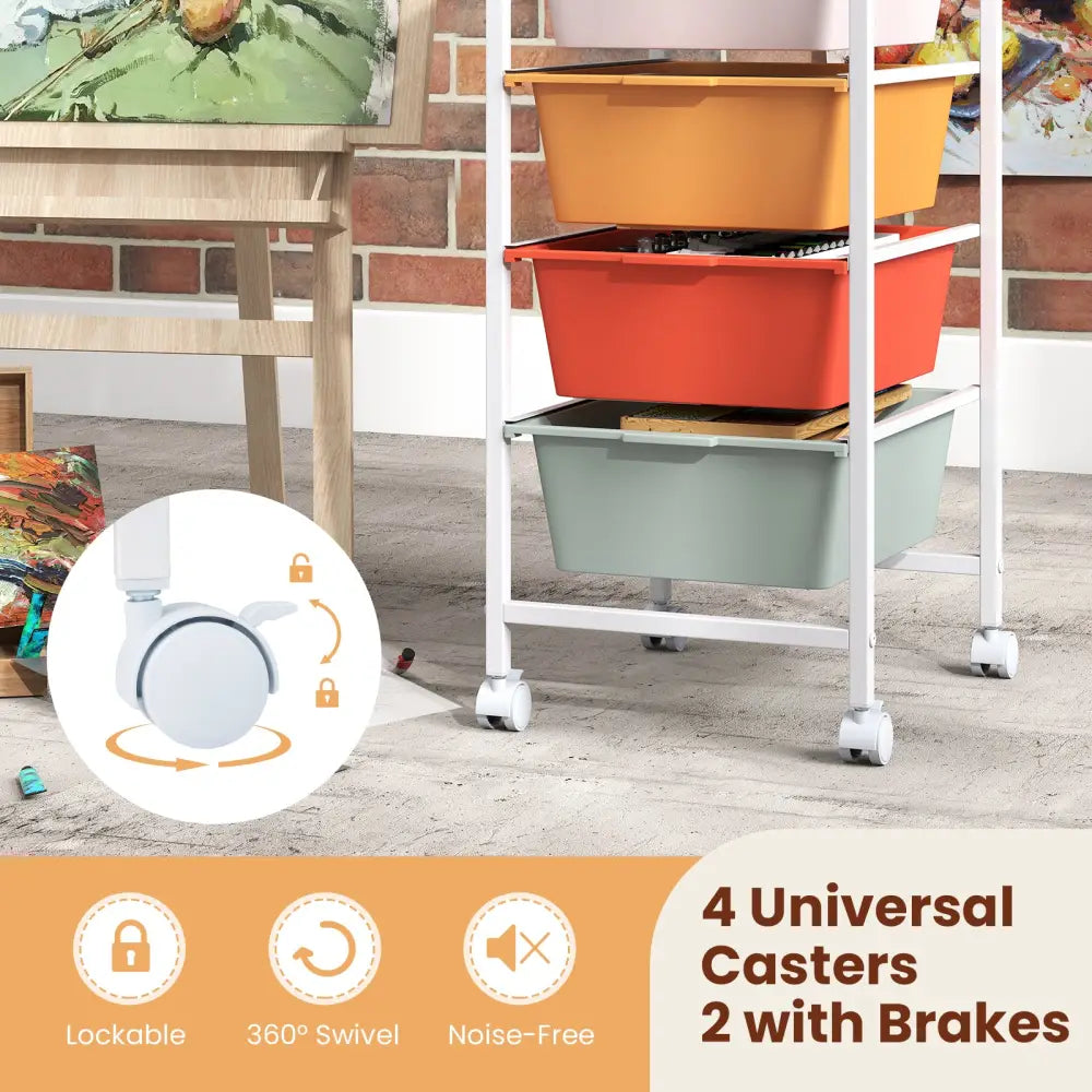 4-Drawer Rolling Storage Cart Mobile Utility Organizer with Wooden Tabletop and Lockable Wheels-Macaron - Macaron