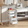 4-Drawer Rolling Storage Cart Mobile Utility Organizer with Wooden Tabletop and Lockable Wheels-White - White - File