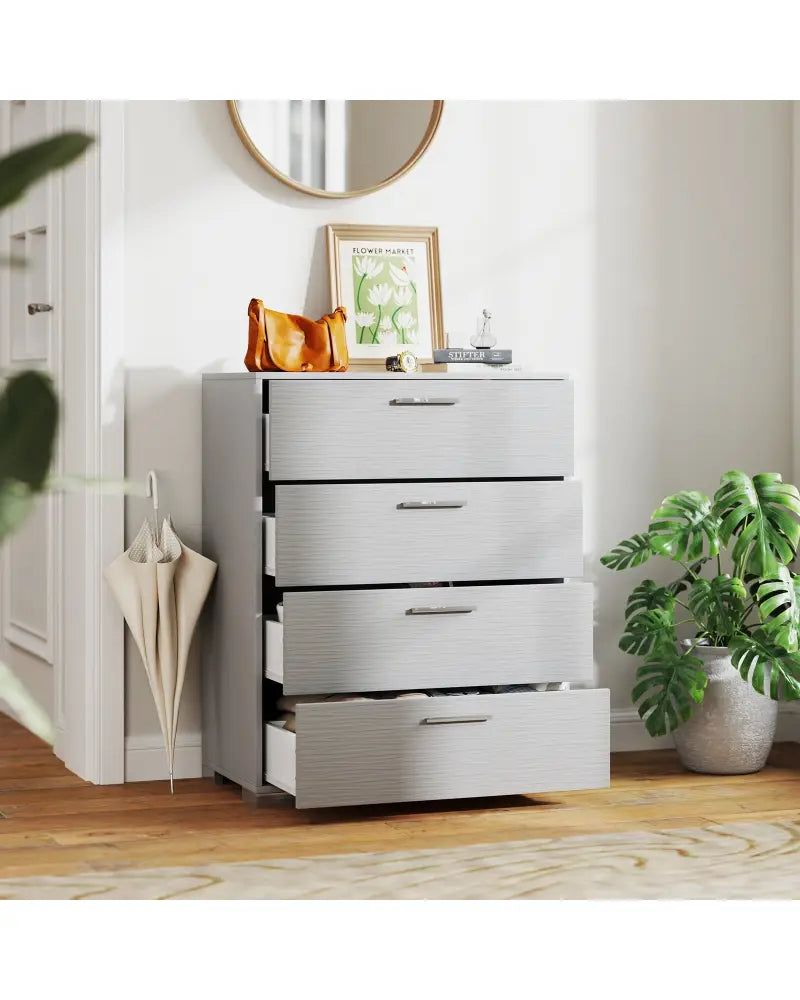 4 Drawer Storage Cabinet with Metal Legs Handles with Anti-Toppling Devices-Gray - Gray - Cabinets & Chests