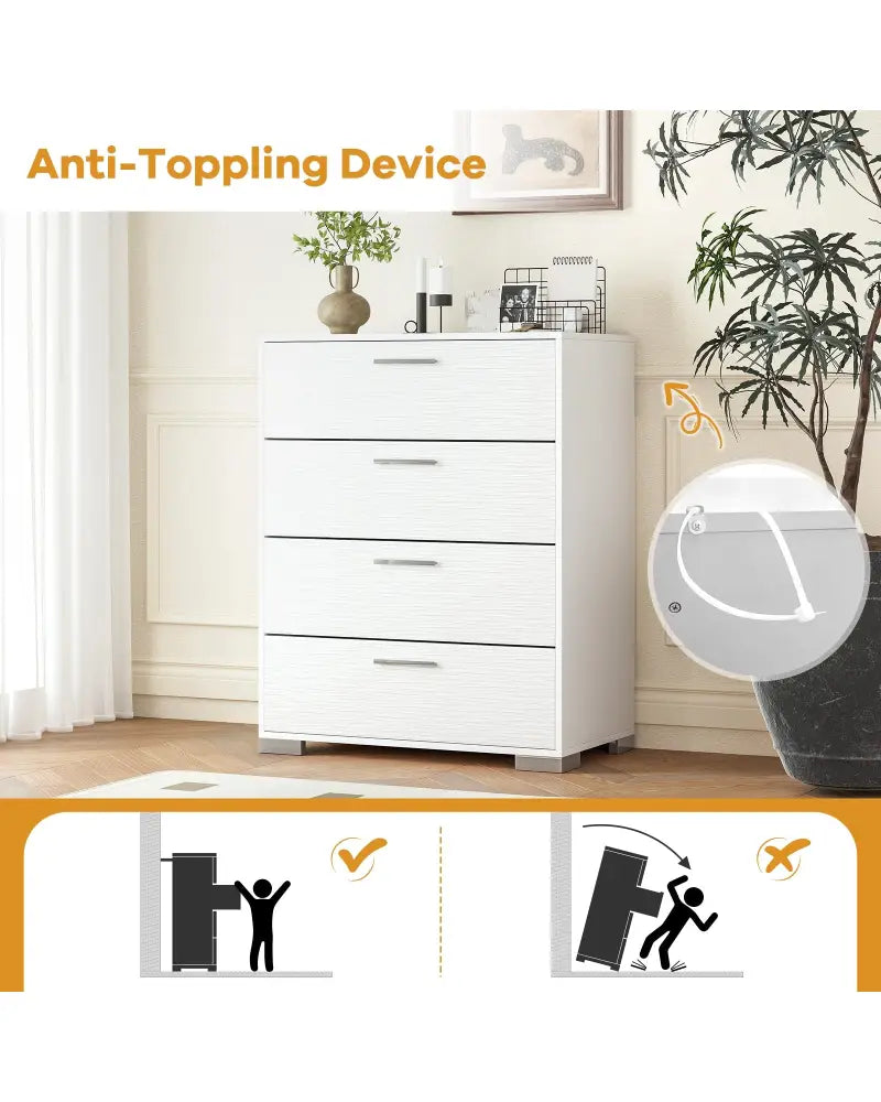 4 Drawer Storage Cabinet with Metal Legs Handles with Anti-Toppling Devices-White - White - Cabinets & Chests