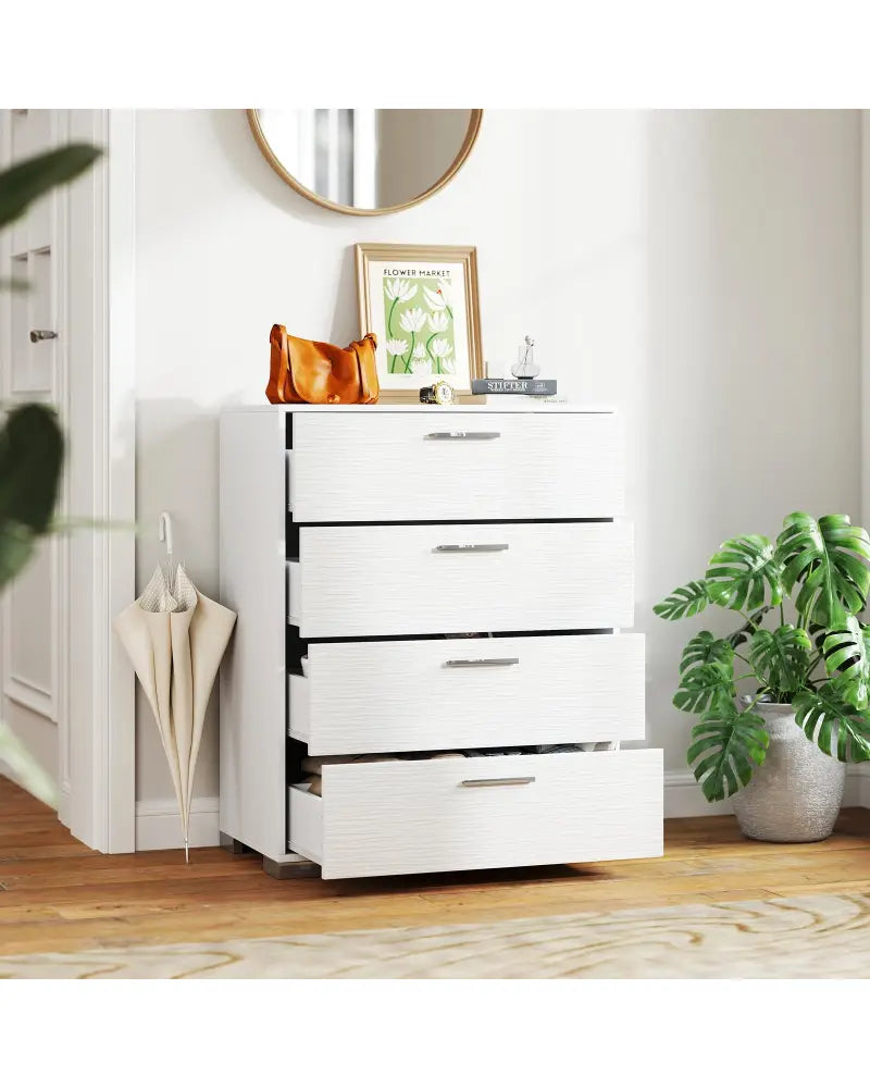 4 Drawer Storage Cabinet with Metal Legs Handles with Anti-Toppling Devices-White - White - Cabinets & Chests
