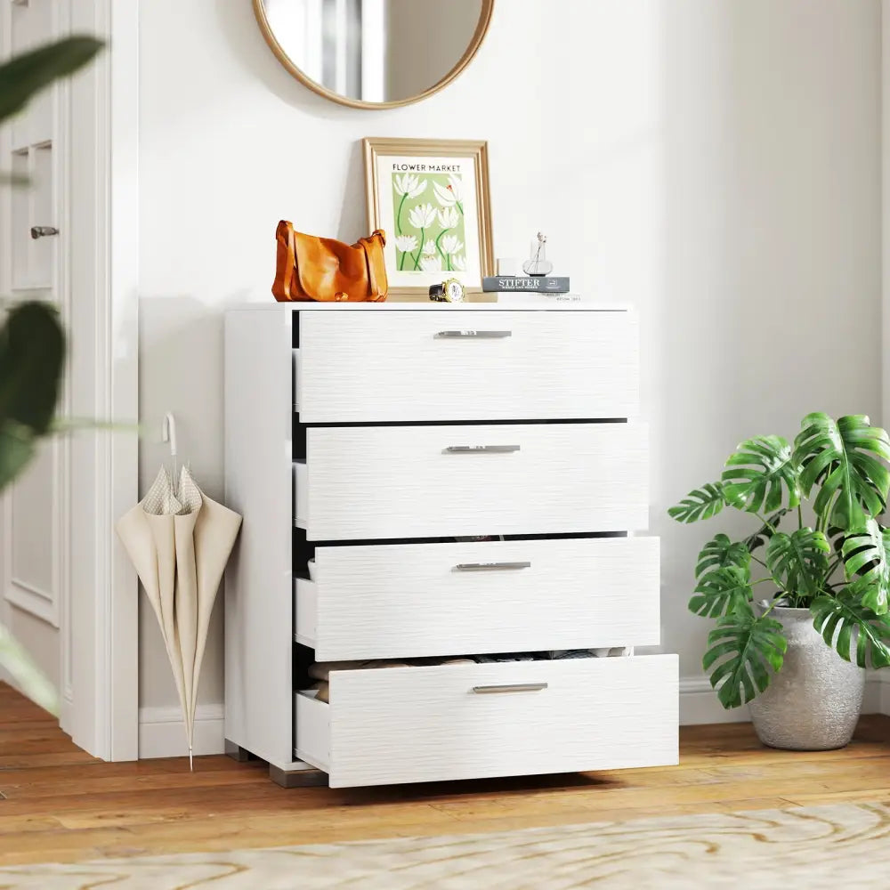 4 Drawer Storage Cabinet with Metal Legs Handles with Anti-Toppling Devices-White - White - Cabinets & Chests