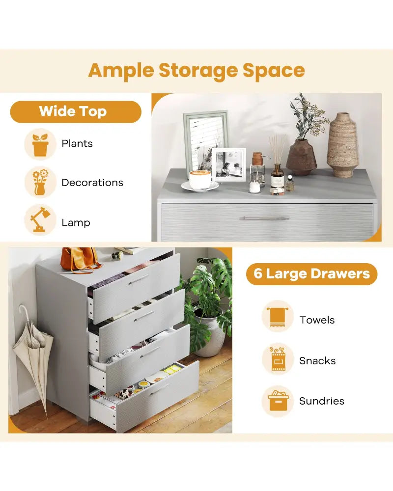 4 Drawer Storage Cabinet with Metal Legs Handles with Anti-Toppling Devices-Gray - Gray - Cabinets & Chests
