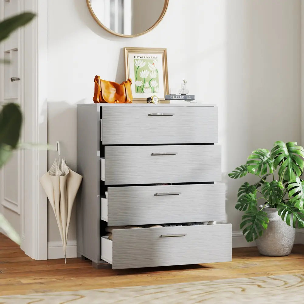 4 Drawer Storage Cabinet with Metal Legs Handles with Anti-Toppling Devices-Gray - Gray - Cabinets & Chests
