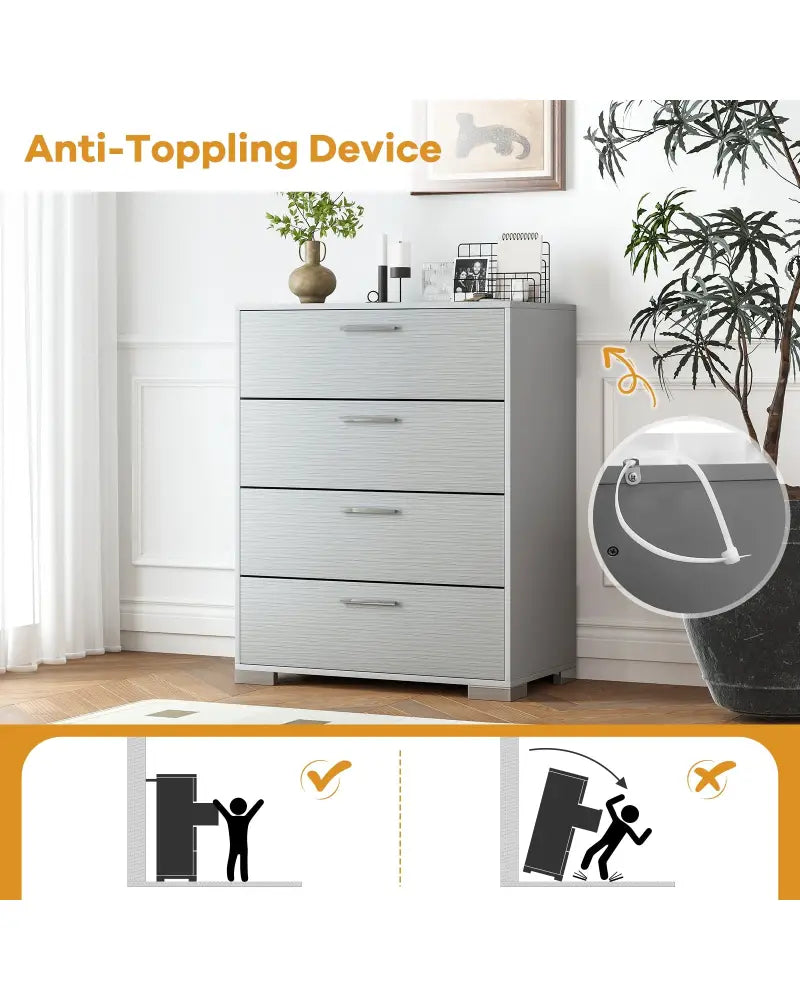 4 Drawer Storage Cabinet with Metal Legs Handles with Anti-Toppling Devices-Gray - Gray - Cabinets & Chests