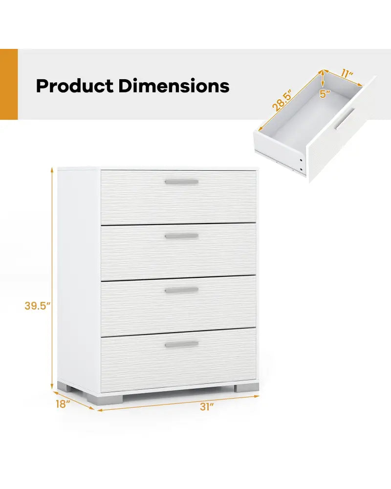 4 Drawer Storage Cabinet with Metal Legs Handles with Anti-Toppling Devices-White - White - Cabinets & Chests