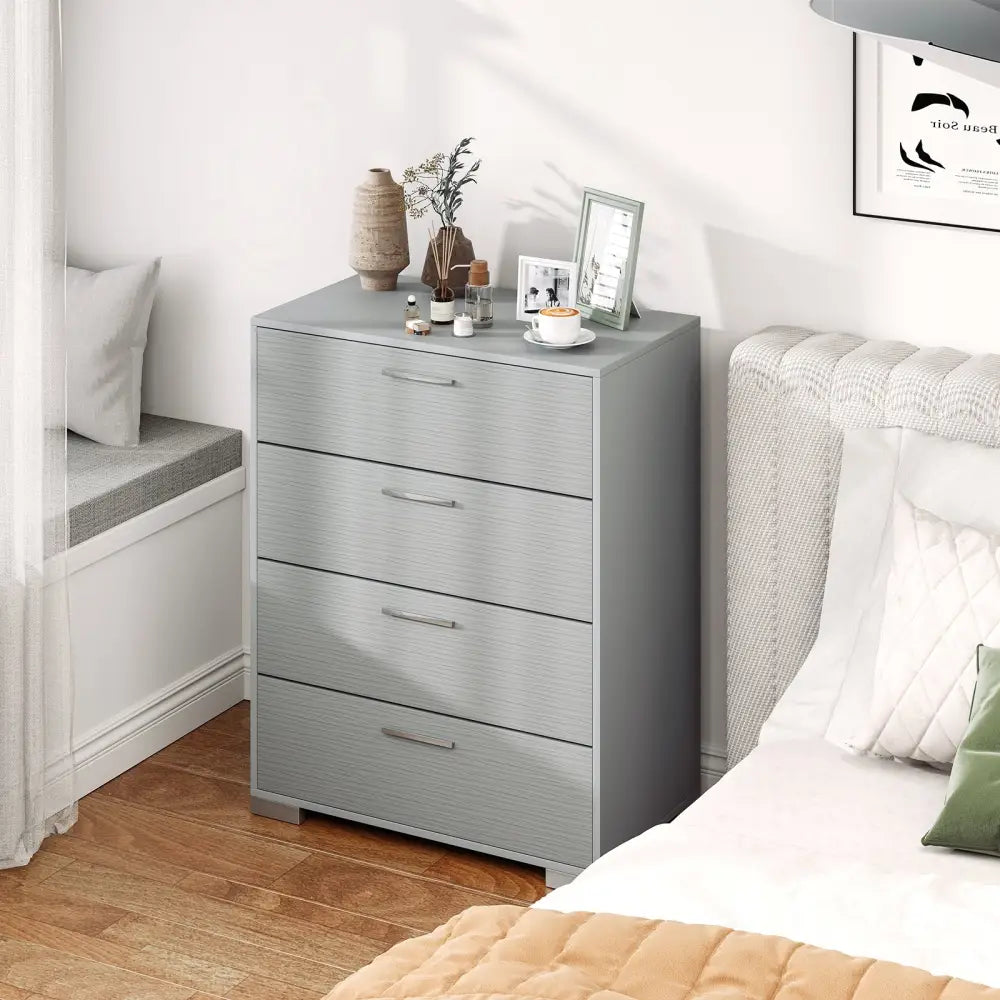 4 Drawer Storage Cabinet with Metal Legs Handles with Anti-Toppling Devices-Gray - Gray - Cabinets & Chests