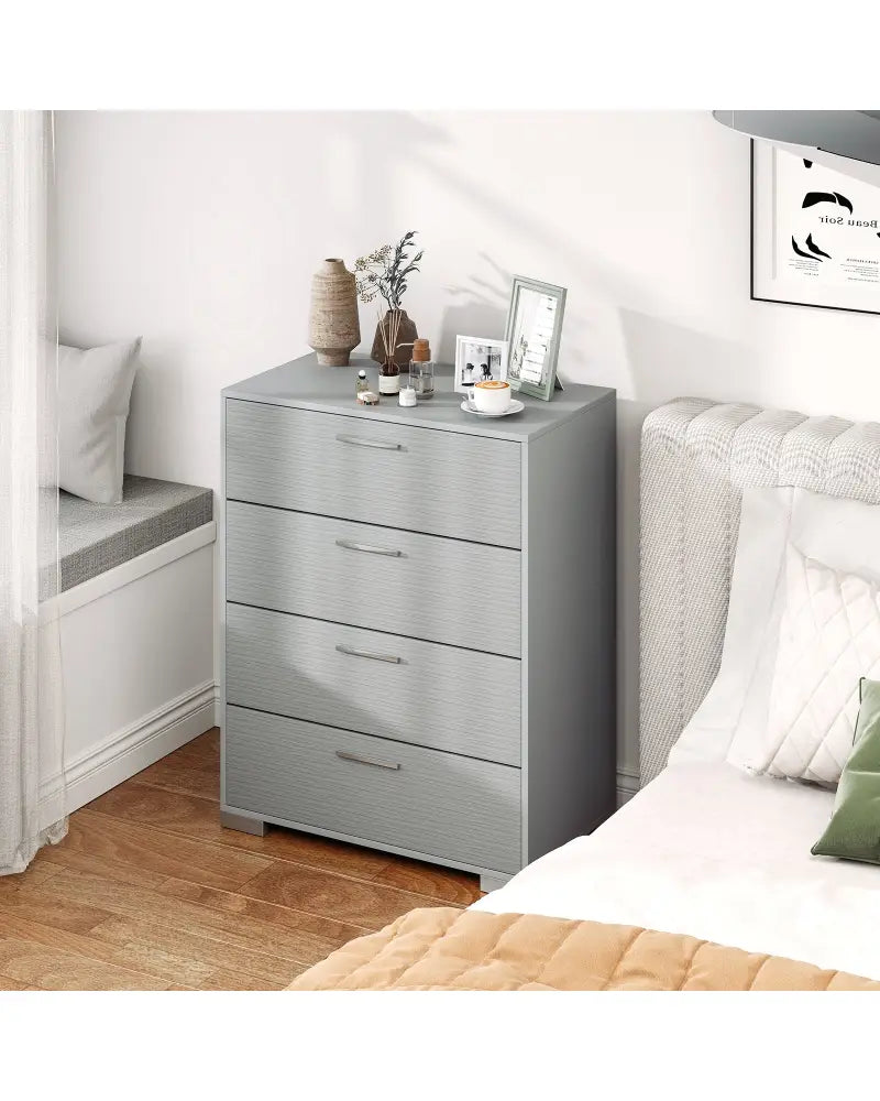4 Drawer Storage Cabinet with Metal Legs Handles with Anti-Toppling Devices-Gray - Gray - Cabinets & Chests