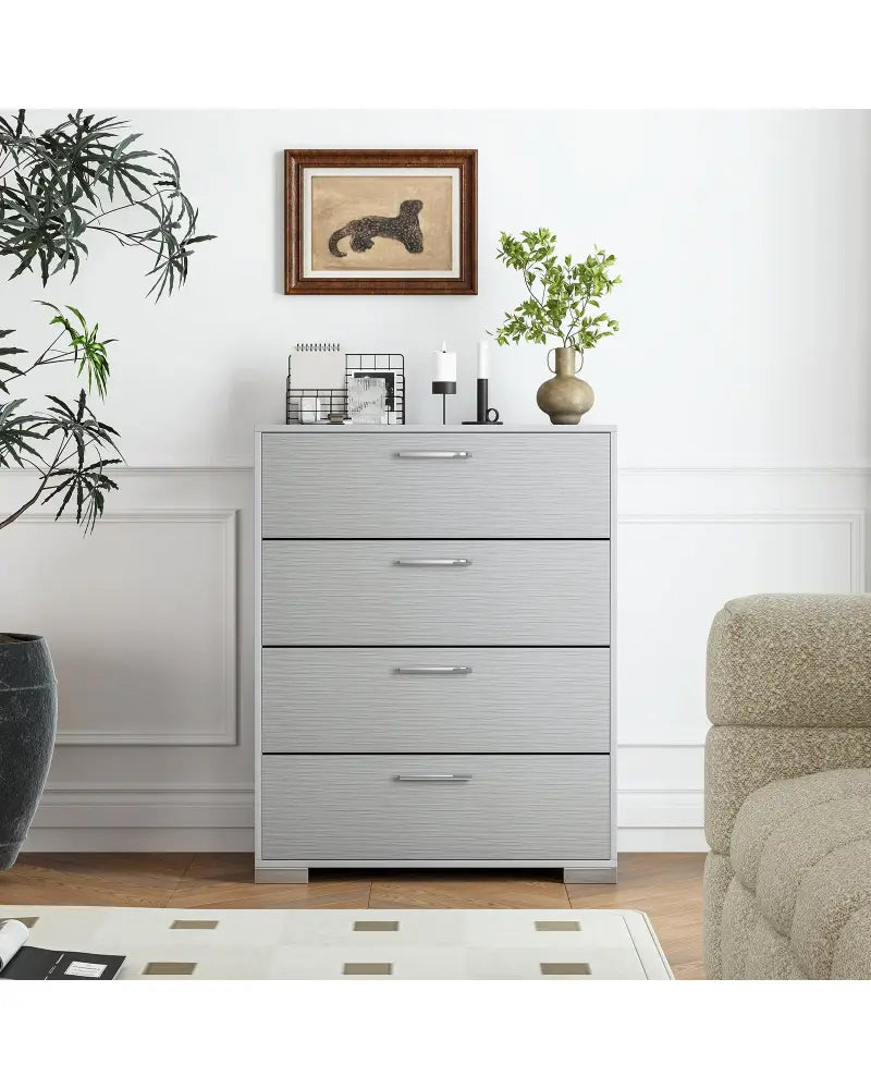 4 Drawer Storage Cabinet with Metal Legs Handles with Anti-Toppling Devices-Gray - Gray - Cabinets & Chests