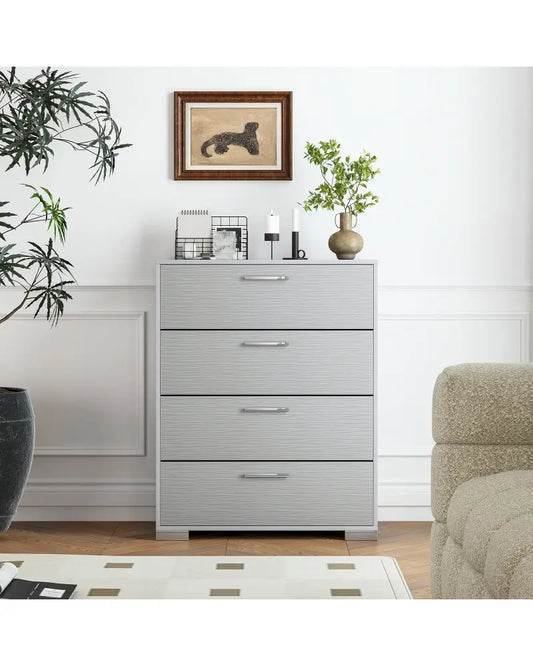 4 Drawer Storage Cabinet with Metal Legs Handles with Anti-Toppling Devices-Gray - Gray - Cabinets & Chests