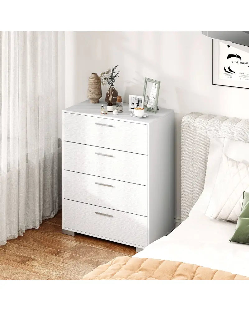 4 Drawer Storage Cabinet with Metal Legs Handles with Anti-Toppling Devices-White - White - Cabinets & Chests