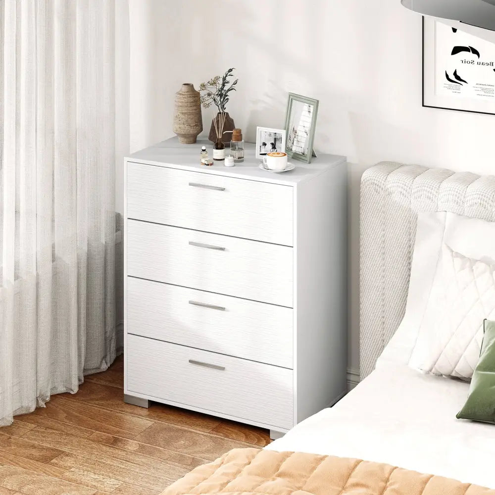 4 Drawer Storage Cabinet with Metal Legs Handles with Anti-Toppling Devices-White - White - Cabinets & Chests