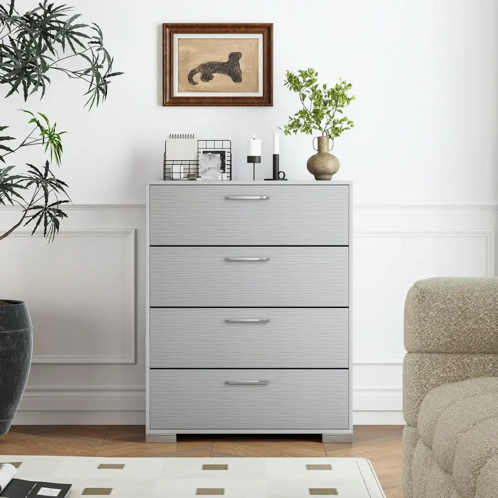 4 Drawer Storage Cabinet with Metal Legs Handles with Anti-Toppling Devices-Gray - Gray - Cabinets & Chests