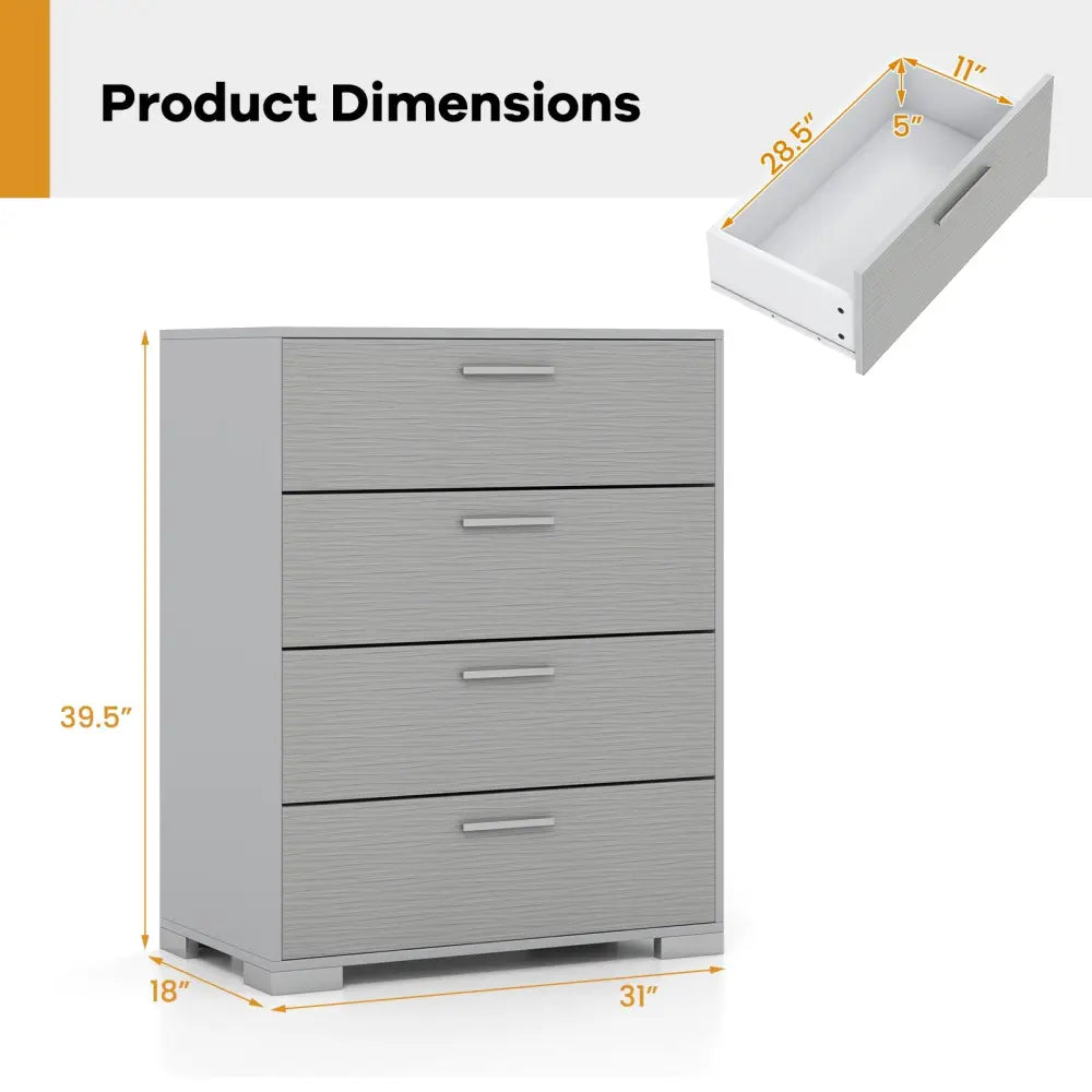4 Drawer Storage Cabinet with Metal Legs Handles with Anti-Toppling Devices-Gray - Gray - Cabinets & Chests