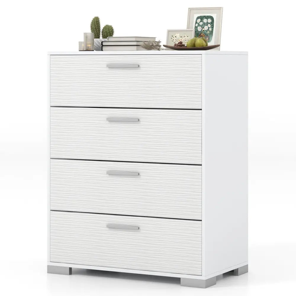 4 Drawer Storage Cabinet with Metal Legs Handles with Anti-Toppling Devices-White - White - Cabinets & Chests