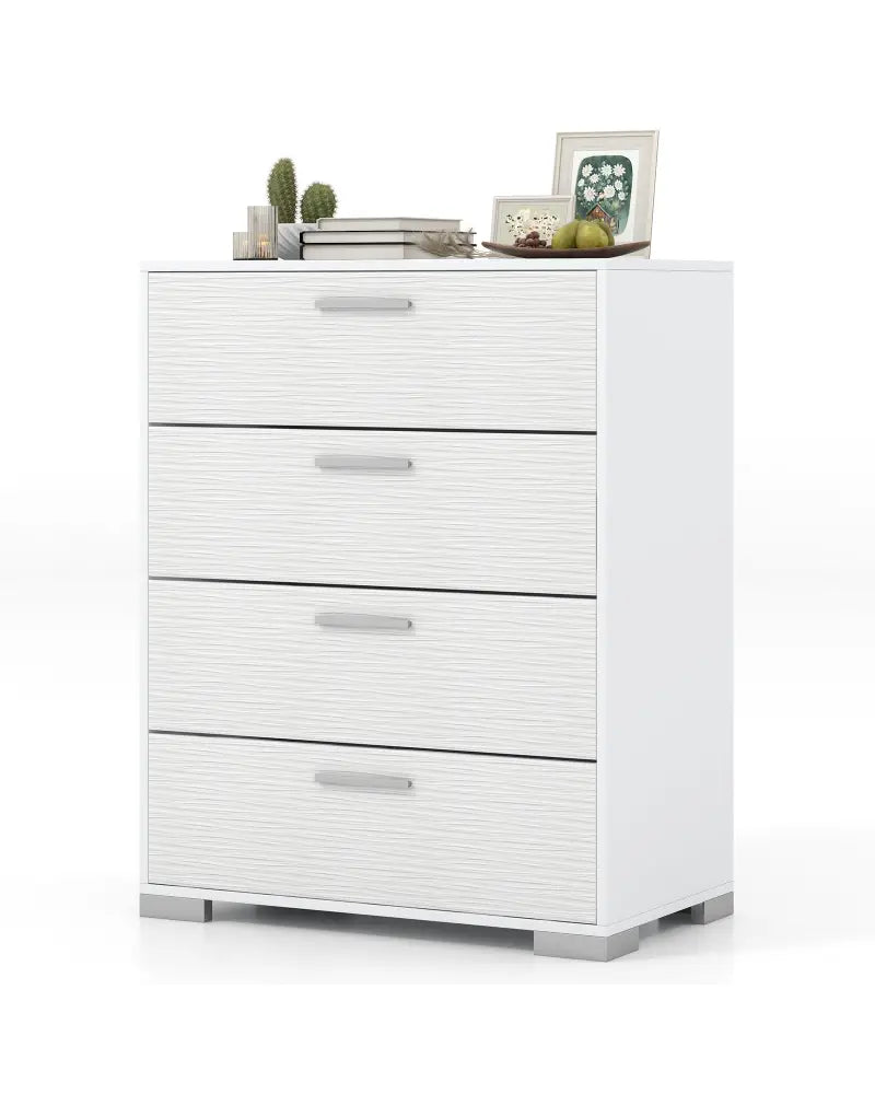 4 Drawer Storage Cabinet with Metal Legs Handles with Anti-Toppling Devices-White - White - Cabinets & Chests