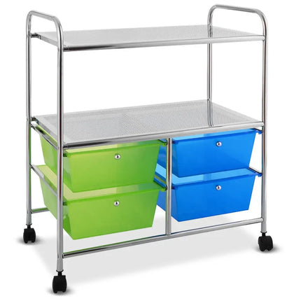 4 Drawers Shelves Rolling Storage Cart Rack-Blue & Green - Blue & Green - File Cabinets