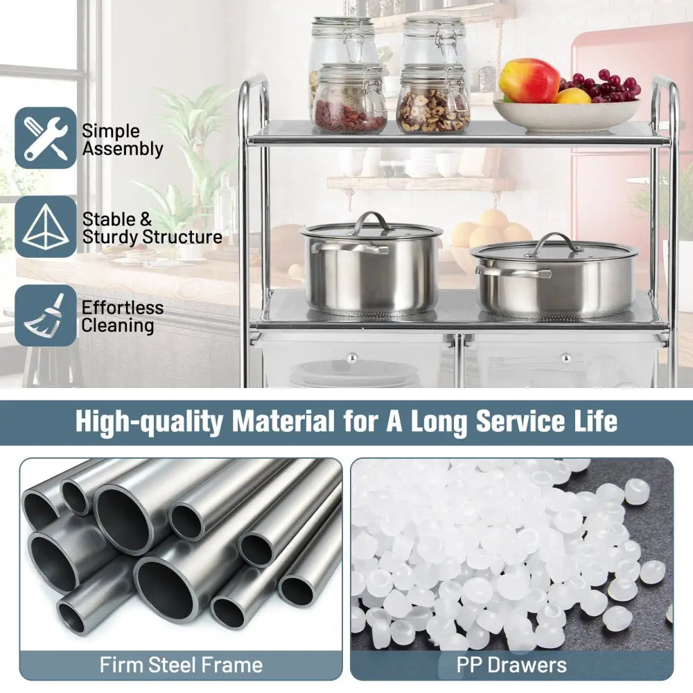 4 Drawers Shelves Rolling Storage Cart Rack-Clear - Transparent - File Cabinets