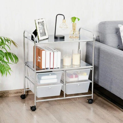 4 Drawers Shelves Rolling Storage Cart Rack-Clear Costway