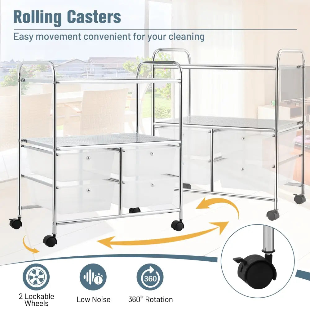 4 Drawers Shelves Rolling Storage Cart Rack-Clear - Transparent - File Cabinets