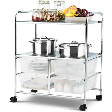 4 Drawers Shelves Rolling Storage Cart Rack-Clear Costway