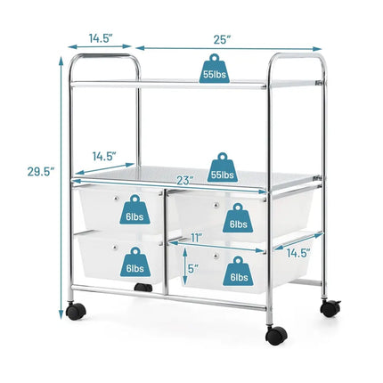 4 Drawers Shelves Rolling Storage Cart Rack-Clear Costway