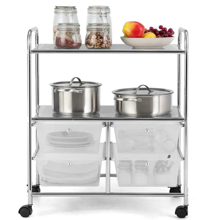 4 Drawers Shelves Rolling Storage Cart Rack-Clear Costway