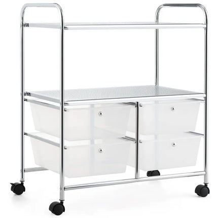 4 Drawers Shelves Rolling Storage Cart Rack-Clear Costway