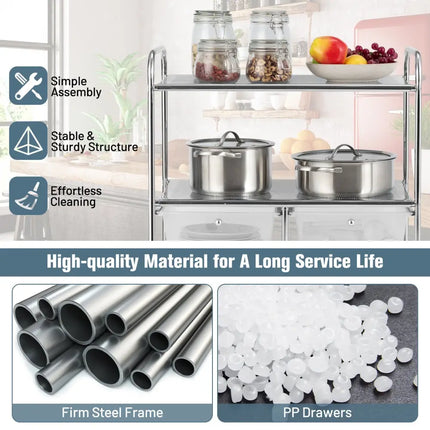 4 Drawers Shelves Rolling Storage Cart Rack-Clear Costway