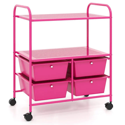 4 Drawers Shelves Rolling Storage Cart Rack-Hot Pink Costway