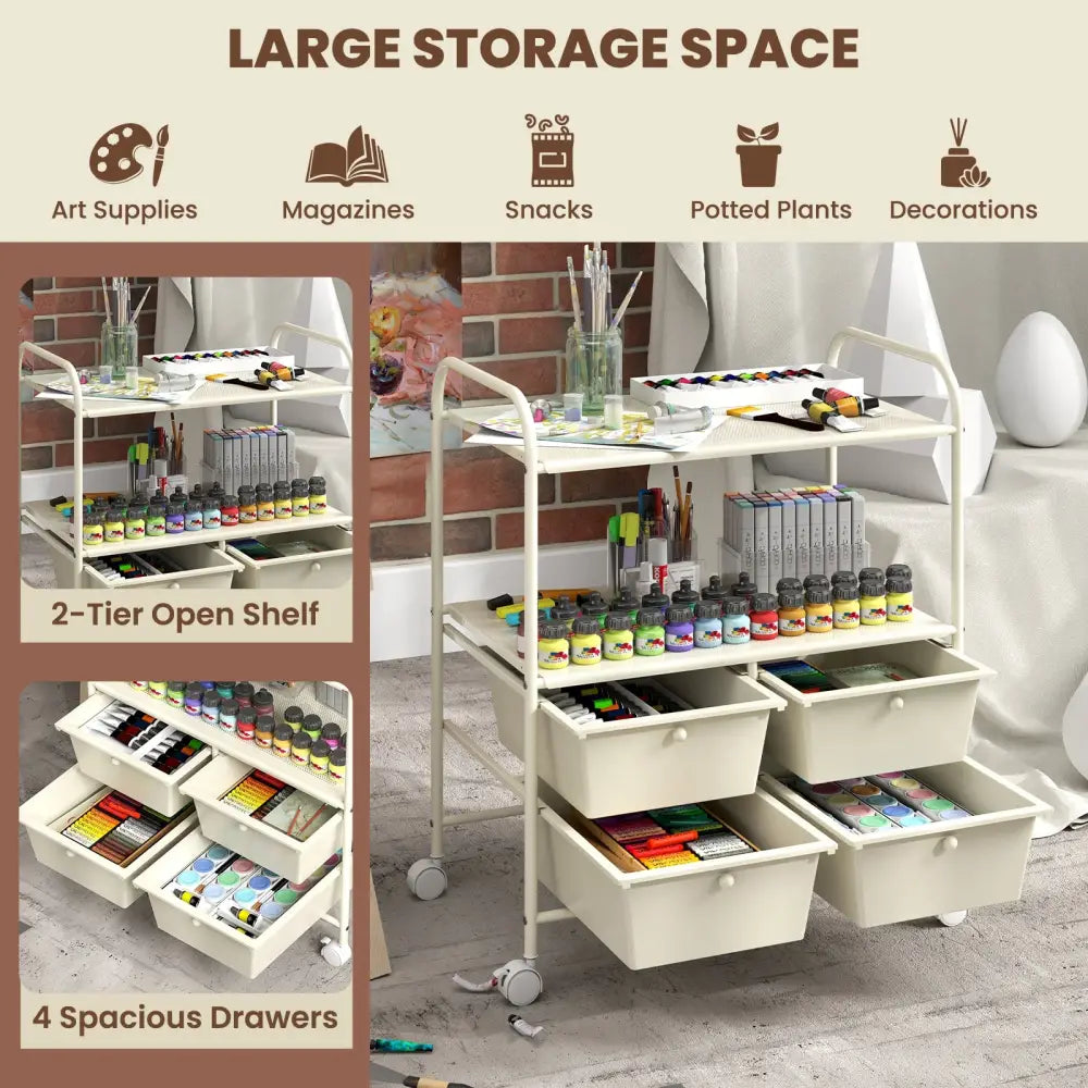 4 Drawers Shelves Rolling Storage Cart Rack-White - White - File Cabinets