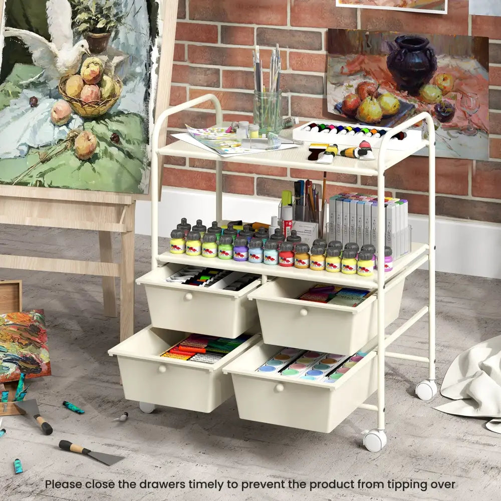 4 Drawers Shelves Rolling Storage Cart Rack-White - White - File Cabinets