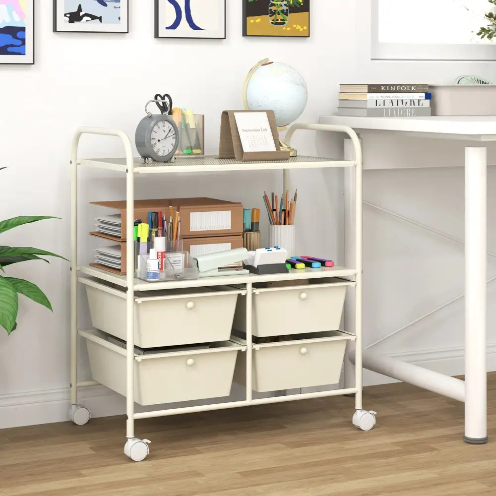 4 Drawers Shelves Rolling Storage Cart Rack-White - White - File Cabinets
