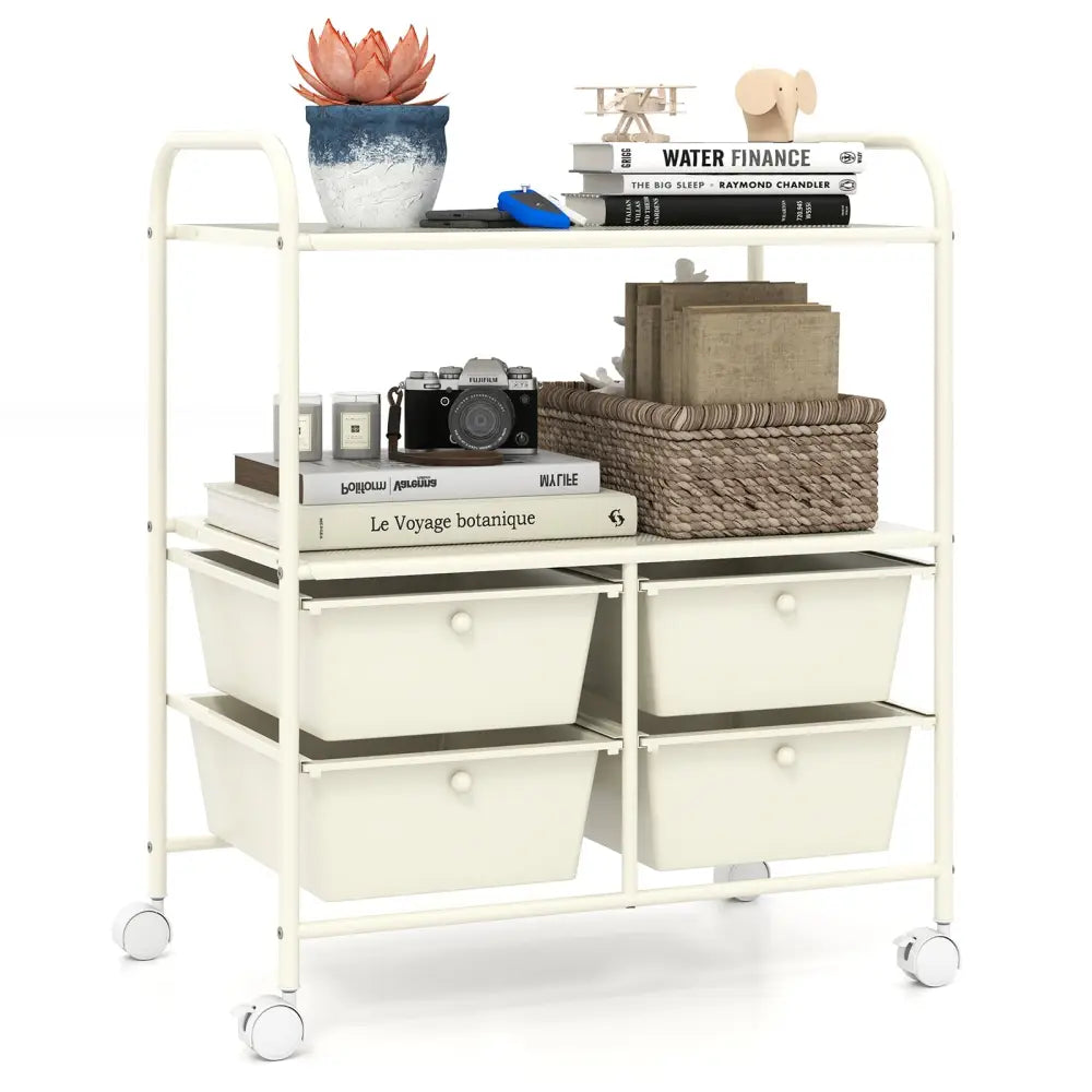 4 Drawers Shelves Rolling Storage Cart Rack-White - White - File Cabinets