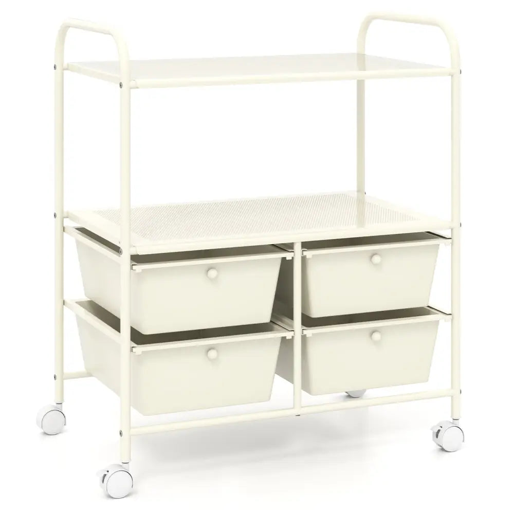 4 Drawers Shelves Rolling Storage Cart Rack-White - White - File Cabinets