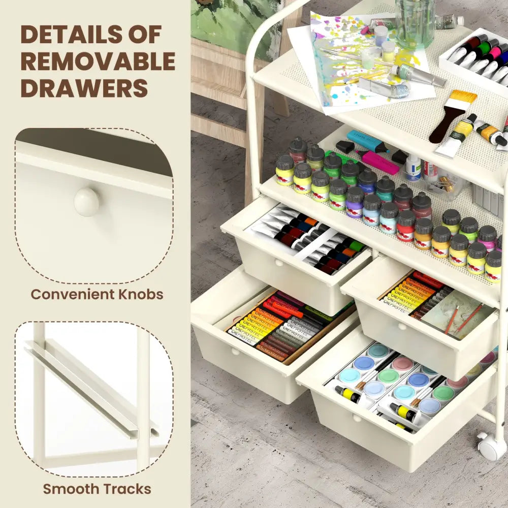 4 Drawers Shelves Rolling Storage Cart Rack-White - White - File Cabinets