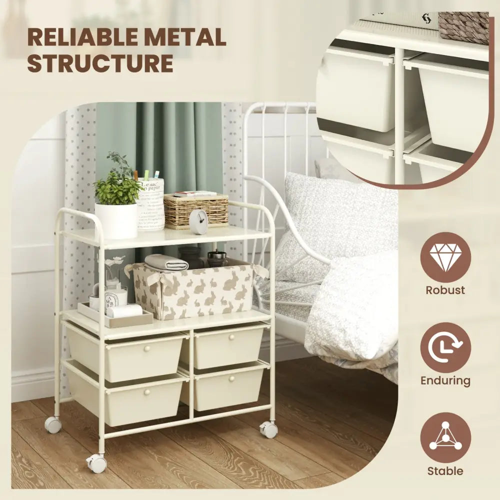 4 Drawers Shelves Rolling Storage Cart Rack-White - White - File Cabinets