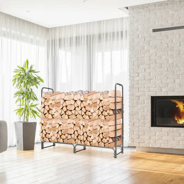 4 Feet/5 Feet/6 Feet/8 Feet Firewood Storage Log Rack-6 Feet - Black - Log Storage