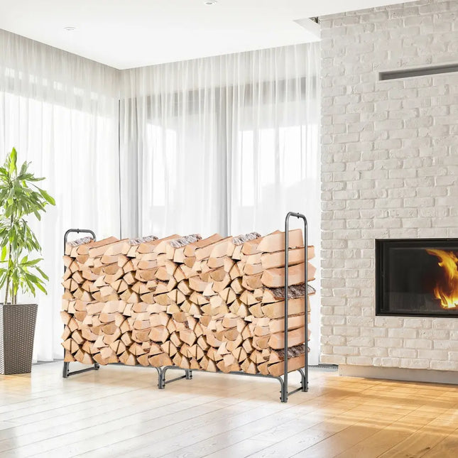 4 Feet/5 Feet/6 Feet/8 Feet Firewood Storage Log Rack-8 Feet - Black - Log Storage