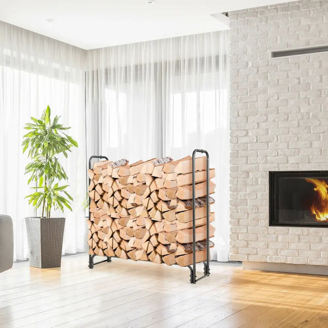 4 Feet/5 Feet/6 Feet/8 Feet Firewood Storage Log Rack-4 Feet - Black - Log Storage